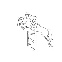 Show jumping competition on horseback, line drawing for coloring book