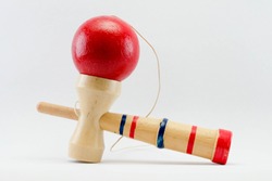 Japanese Old Toy, Kendama Wood Cup with Red Ball, White background