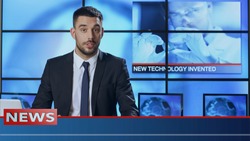 Male News Presenter Speaking about Breakthrough in Technology