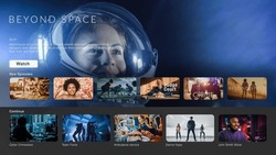 Interface of Streaming Service Webpage. Online Subscription Offers TV Shows, Realities, Fiction Films. Screen Replacement for Desktop PC and Laptops With Featured Science Fiction Television Show.
