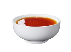 Fish sauce in white bowl isolated on background. Phu Quoc Traditional Fish Sauce.