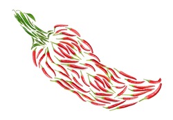 Red hot chili peppers in the shape of a big chilli isolated on white background. 