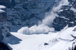 A snow avalanche in the Canadian Rockies