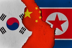 China between South Korea and North Korea. South Korea China North Korea.