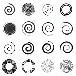 Design elements with spiral twirl motion. Vector set. Stock Vector illustration isolated on white background.