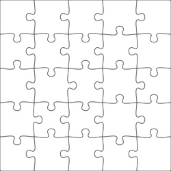 5x5 Jigsaw puzzle blank template background light lines. every piece is a single shape.