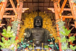 The Great Buddha (Daibutsu-Den) at Todai-ji temple in Nara, Japan.