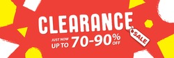 Clearance 70 to 90 percent off Banner vector heading design fun style for banner or poster. Sale and Discounts Concept. 