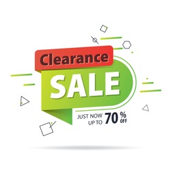 Red green tag Clearance sale 70 percent off promotion website banner heading design on graphic white background vector for banner or poster. Sale and Discounts Concept.