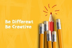 Be different, be creative.Concept business idea, innovation and solution, creative design with pencils, vector illustration