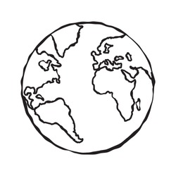 Single black sketch of earth globe illustration. Planet Earth isolated on white sketch doodle. Vector.