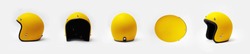 Yellow motorcycle helmet on a white background, front, back, side,top.