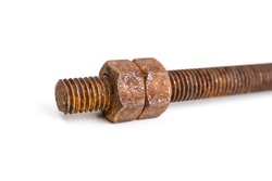 Rusty threaded rod on a white background
