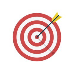 Target with arrow icon. Template design for competition winning, goal achievement, victory and business. Concept target market, audience, group, consumer. Vector illustration