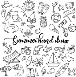Summer beach hand drawn vector symbols and objects - Vector