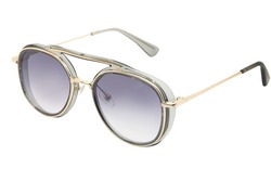 Round Sunglasses with gold metal strips strips retro style fashion for Women and men double bean purple shades with grey frame top front view