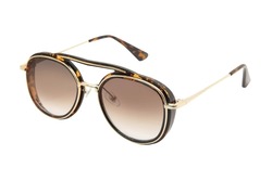 Round Sunglasses with gold metal strips retro style fashion for Women and men double bean brown gradient shades with tortoise frame top front view