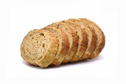 Gluten free bread isolated on white background. Sliced gluten free bun