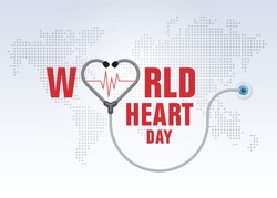 World heart day illustration concept. Stethoscope with Heart Shape, Heart wave Sign, Hug the Globe, Happy Earth Day, Abstract world map Background,