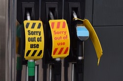 Out of use petrol and diesel pumps at a fuel filling station in Berkshire in the UK during the British fuel crisis of October and September 2021