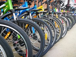 Bicycle shop, rows of new bikes