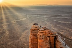 Sun rays on Edge of the World, a natural landmark and popular tourist destination near Riyadh -Saudi Arabia.