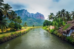 Beautiful Scenic View of Backwater near Nagercoil, Tamilnadu, South India.