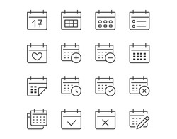 Calendar Thin Line Icon. Minimal Vector Illustration. Included Simple Outline Icons as Schedule, Reminder, Appointment, Planner, Event Time. Editable Stroke