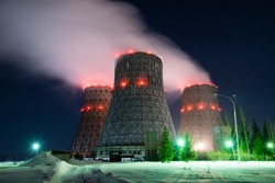 cooling towers. winter. night view