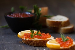 Red caviar sandwich with butter.