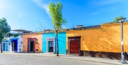 Colorful Street Scene Buildings from Oaxaca Mexico Without People 