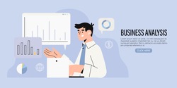 Businessman research market on laptop and search solutions and strategies during financial and economic crisis to avoid bankruptcy and ways of company business recovery. Concept of business analysis.