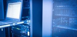 IBM server mount on rack in data center 
