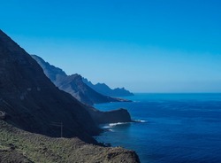 seascape view of cliffs and rocky atlantic coast in the north west of Gran Canaria. Road from Puerto de Las Nieves to Aldea de San Nicolas