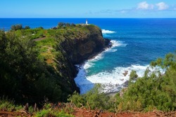 Kilauea Lighthouse on the North Shore of Kauai island, the Garden Isle of Hawaii, United States