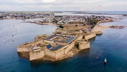 Aerial view of the citadel of Port-Louis in Morbihan, France, modified by Vauban in the 17th century to protect the port of Lorient in the south of Brittany