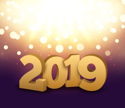 2019 new year shining background. Happy new year 2019 celebration decoration poster, festive card template.