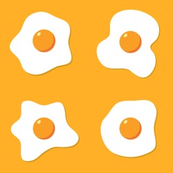 Fried egg breakfast cartoon icon isolated. Flat omelet meal yolk logo shape symbol design.