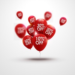 Red Baloons Discounts. Sale concept icons for shop, retail. Fashion birthday vector illustration. Baloon sale poster