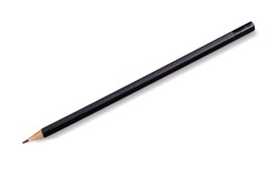 Black wooden sharpened pencil on white background. Isolated.