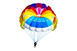 Bright colorful parachute on white background, isolated.