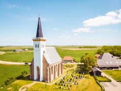 white church Den Hoorn Texel Netherlands, beautiful church in the village Den Hoorn Texel Holland