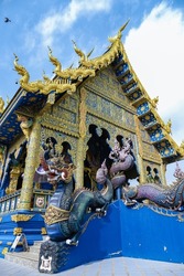 Blue Temple Chiang Rai Thailand, Rong Sua Ten temple, Chiang Rai Blue Temple, or Wat Rong Seua Ten is located in Rong Suea Ten in the district of Rimkok a few kilometers outside Chiang Rai. 