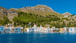 Kastellorizo island, Megisti harbor Greek village between Turkey Kas and Greece. 