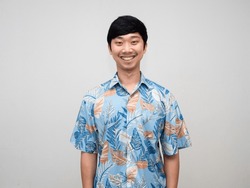 Positive handsome asian man beach shirt happy smile portrait isolated