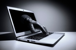 Internet crime, fraud and hacker cyber attack or online banking security
