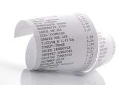 Grocery shopping list on a till roll printout
