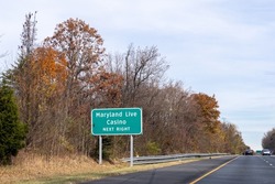 Highway sign for Maryland Live Casino in Hanover, Maryland