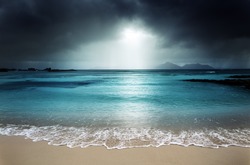 dark sky on the beach of la Digue island, Seychelles