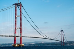 Construction of 1915 Canakkale Bridge (Köprüsü). Çanakkale -TURKEY